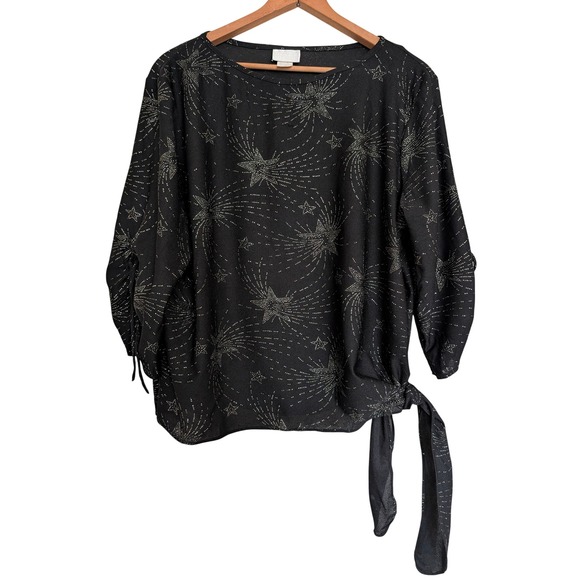 Distinctly Different Tops - VTG Star Print Statement Top Women 22W Glitter Bling Celestial Going Out Party